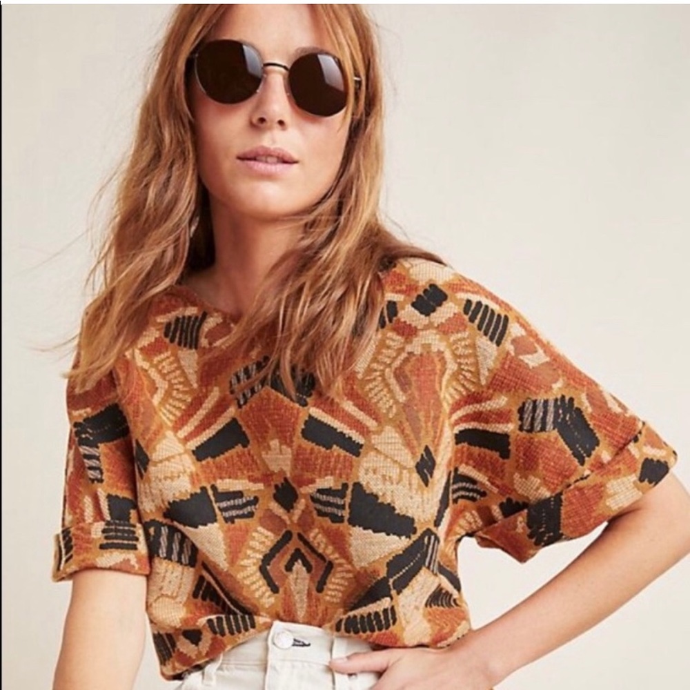 Anthropologie Dolan Cropped Boxy Textured Top